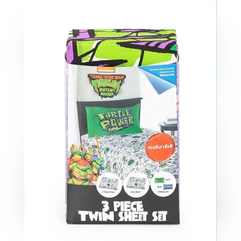 NEW Teenage Mutant Ninja Turtles Kids 3pc Microfiber Twin Sheet Set Nickelodeon